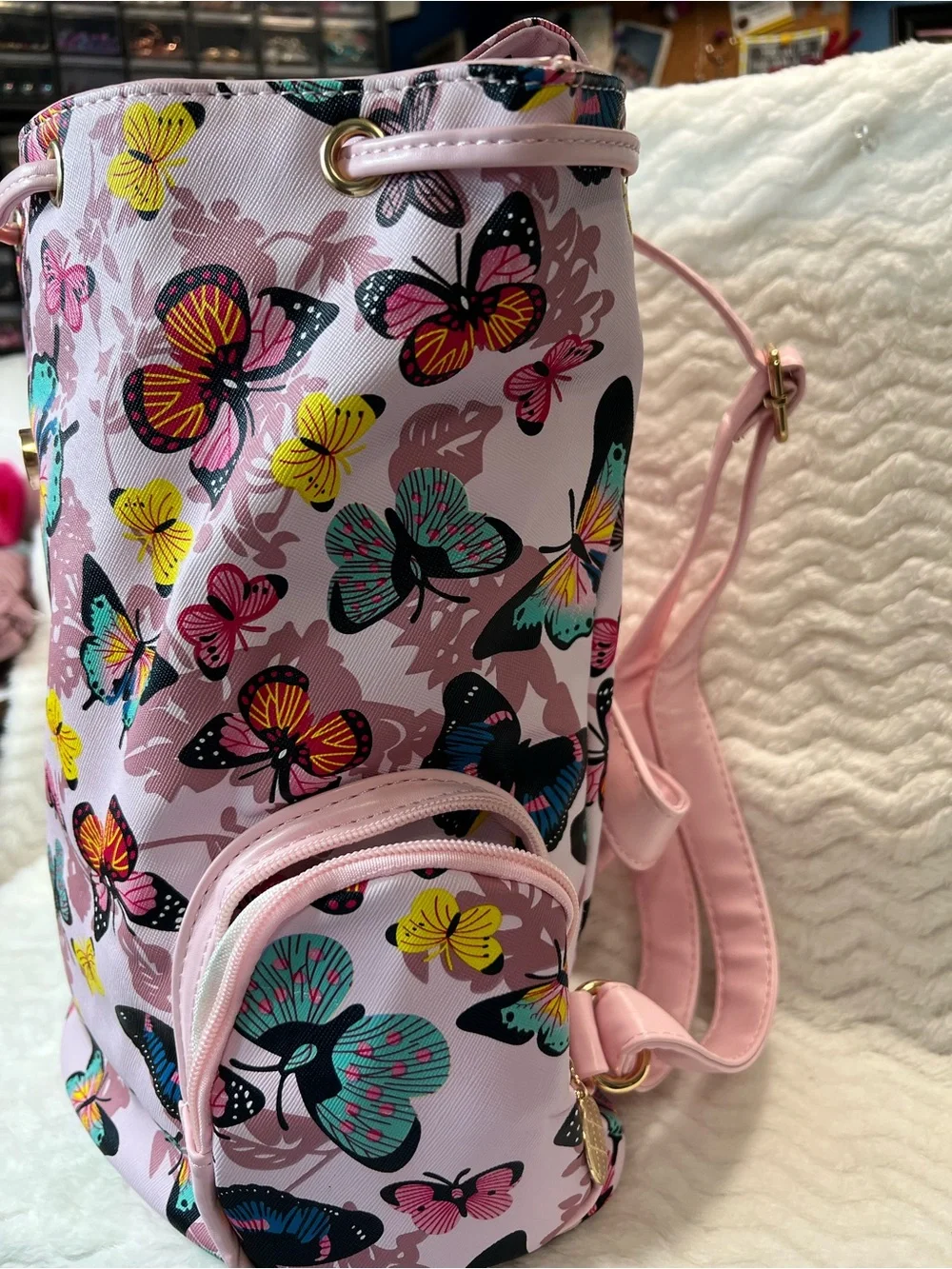 Pink Butterfly Print Women's Backpack - Brand